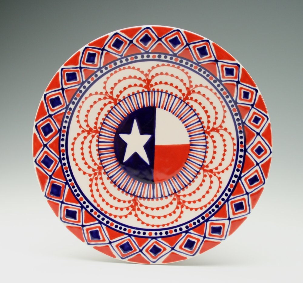Americana Plate Hand Painted 8" Red White Blue