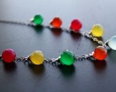 Rainbow Gemstone Necklace, Chalcedony, Mulit Color, Colorful, Green, Hot Pink, Orange, Yellow, Aqua