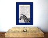 Zebra Vintage Art Print on Antique 1896 Dictionary Book Page