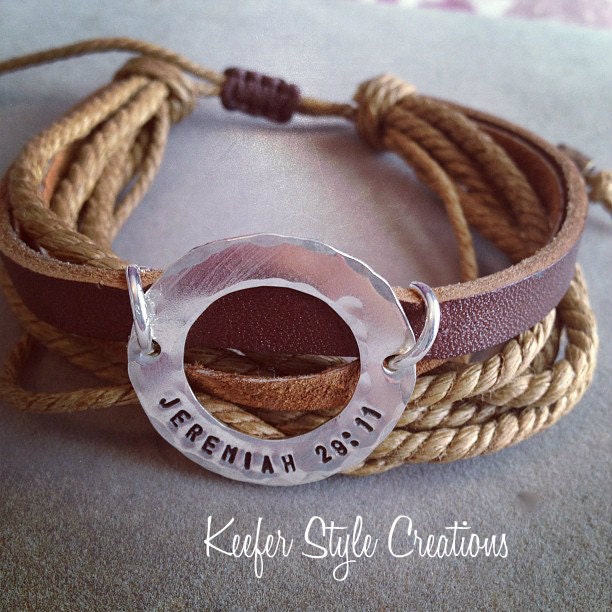 Hand Stamped Leather Corded Jeremiah 29 11 bracelet