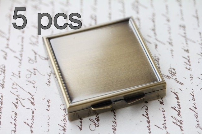 5PCS   Square mirror Pill Box Bronez  Trinket Box