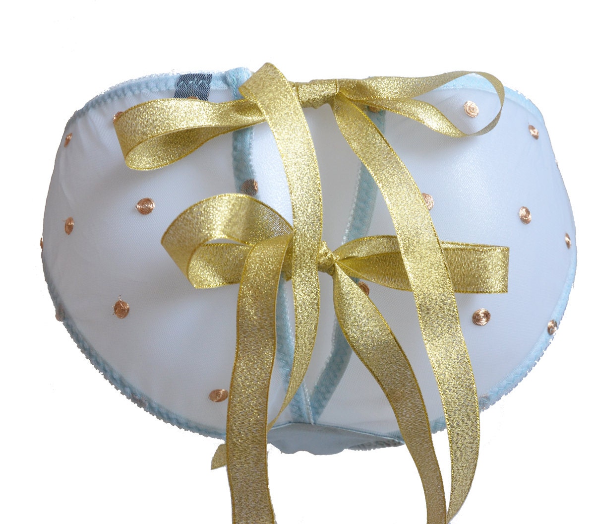 HANNAH Powder Blue and Gold Polka Dots Peek a boo knicker - Ouvert Panties