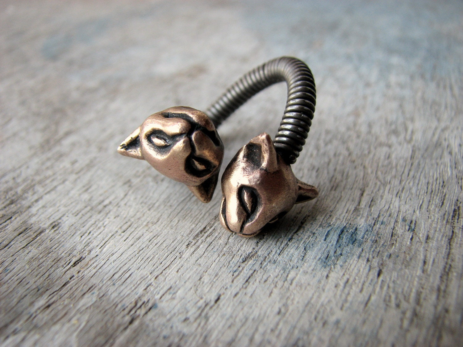 Cat ring bronze & stainless steel