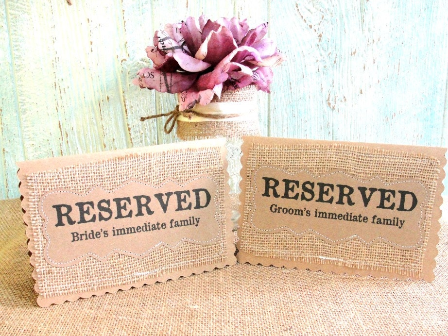 RESERVED Wedding Table Cards SET of 3 Place Holder, Burlap Kraft Rustic Country Woodland, Custom Font and Color
