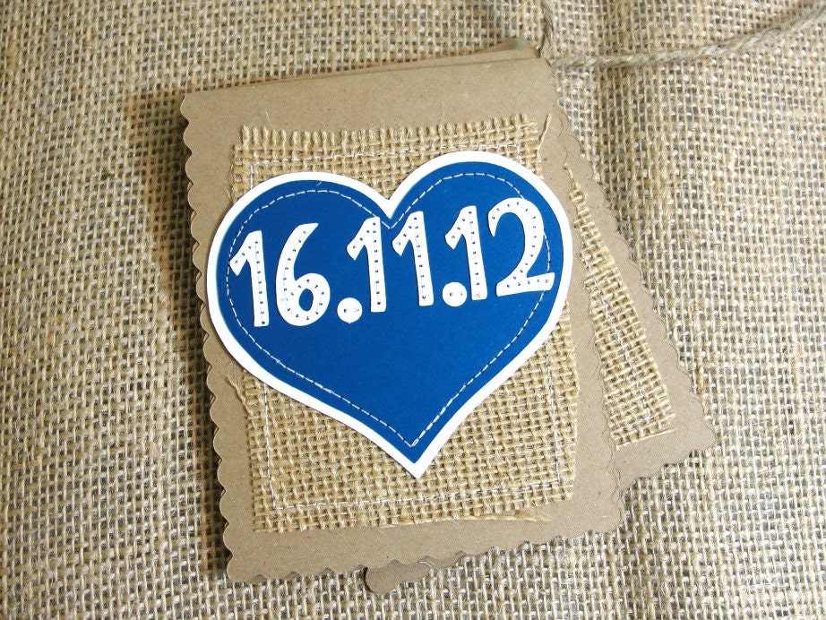 Kraft & Burlap LOVE Banner Date Heart, Unique Engagement Photo Prop save the Date, Custom Colors Available