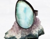 larimar drop... oxidized sterling silver larimar ring