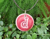 Letter Pendant & Cord Necklace - Kiln-Fired Stoneware Clay - "d" - Claret Glaze