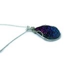 Wire Wrap Pendant Wire Sculpture Wrapped Druzy Jewelry Iridescent Titanium Aura Quartz Handmade Sterling Silver Cyber Monday Free Shipping