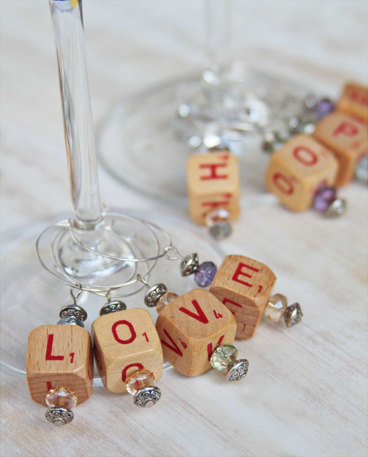 Set of 4 Vintage Scrabble Wine Charms