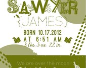 Fun, Unconventional and Unique Collage Birth Announcement in Gray, Blue, Green or Pink from anna.michelle Cards
