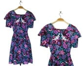80s Sailor Collar Floral Dress Sz m