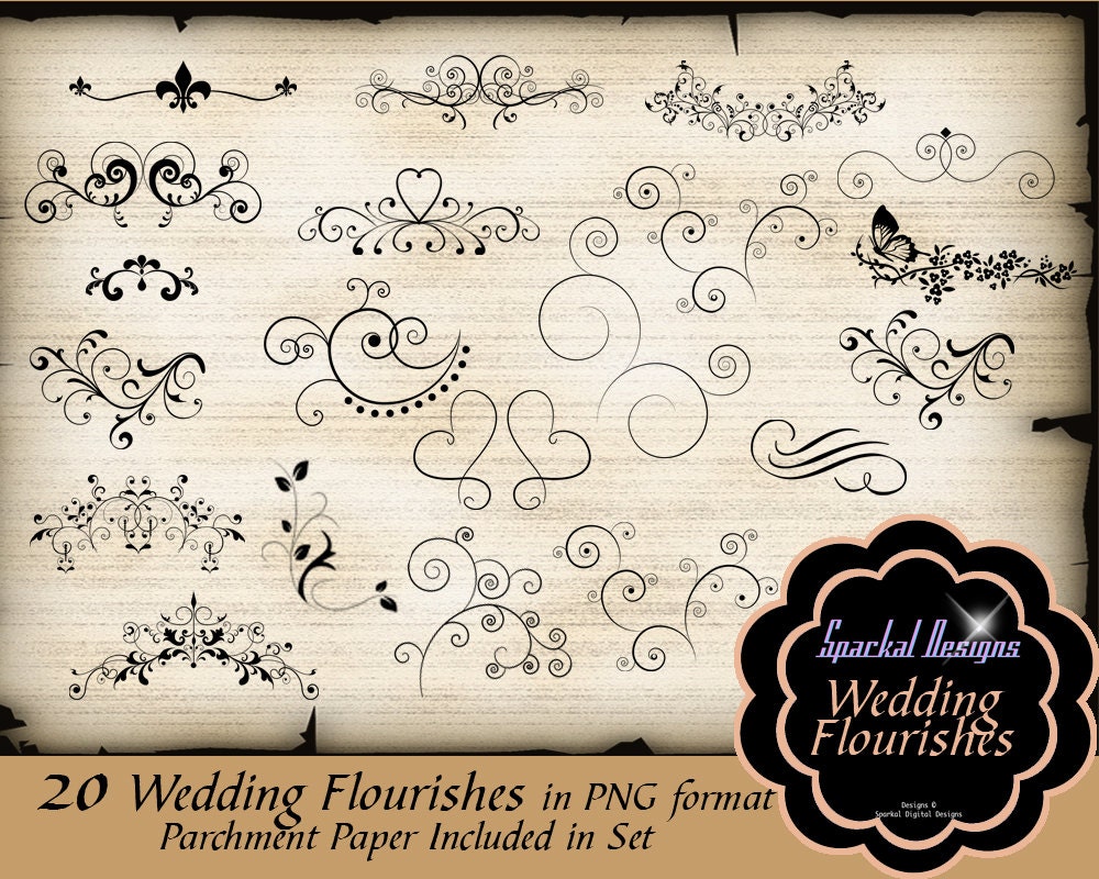 Wedding Flourish Clip Art Set of 20 Instant Download Vintage Themed Wedding Clipart- Digital Scrapbooking Flourish, Elements Il_570xn
