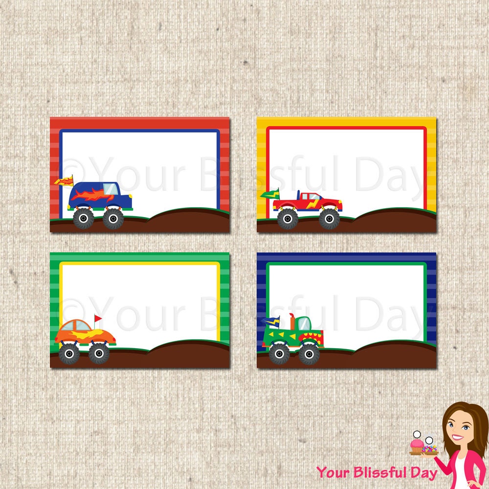 PRINTABLE Monster Truck Label Tents Il_570xn