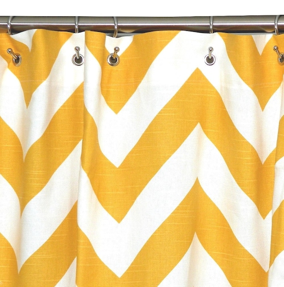 Shower  Curtain Chevron 72x72 Yellow and White Zig Zag