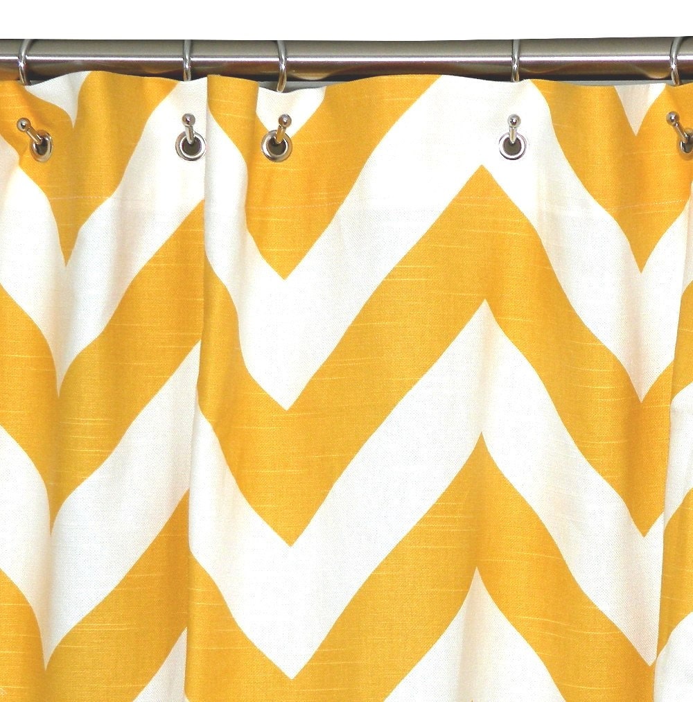 Shower  Curtain Chevron 72x72 Yellow and White Zig Zag