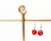 50% off - Coral Dangle Earrings. Red Coral, White Glass Beads, Silver Metal Hooks, Bohemian