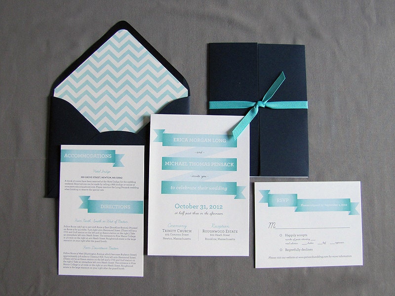 Ribbon Banner Pocketfold Wedding Invitations