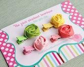 Rosette Clip Set-Rosette Clip-Baby Girl Clip-Infant Clip-Baby Clip-Heart Alligator Clip-Photo Prop-Toddler Clip