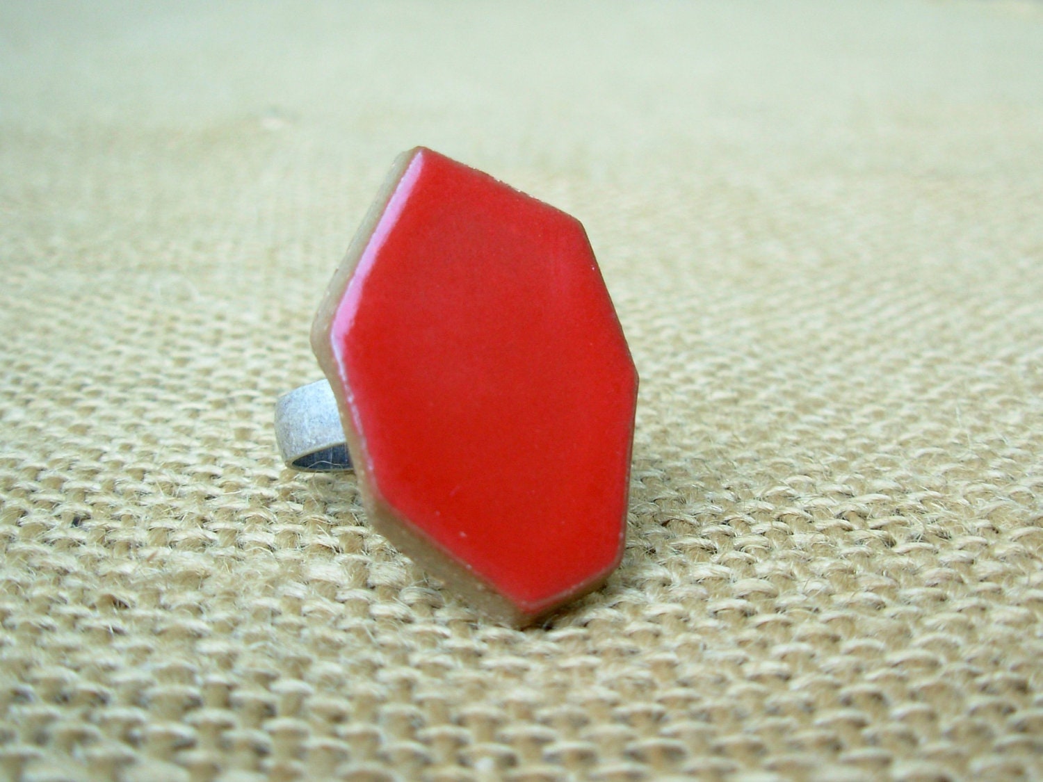 Geometric Pottery Ring- Coral Red