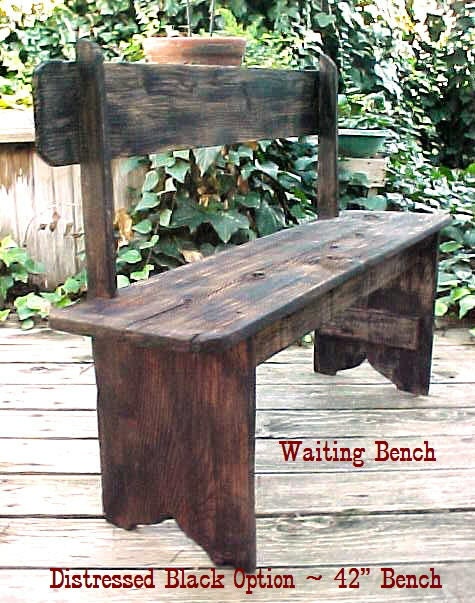 WAITING BENCH - Old 1800's RailRoad Depot Style - Distressed BLACK Option - ( Low Price - Ez Ship Rate )- 42'' Waiting Bench - C Details