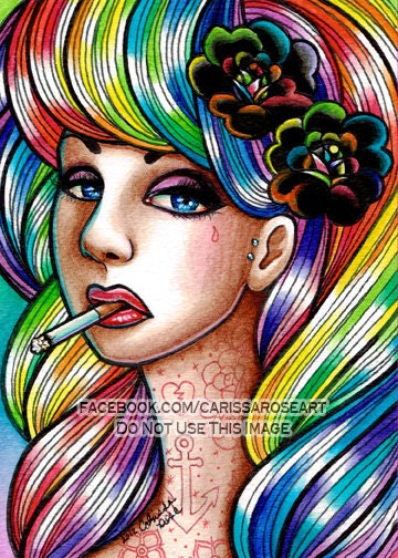 Limited Edition 6 out of 25 5x7 in Art Print - Hard Candy - Tattooed Pin Up Girl With Rainbow Hair