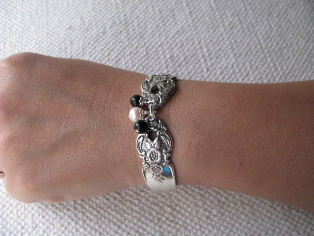 Spoon bracelet - Spoon Jewelry - Vintage Silver Plate Spoons - "Distinction" by Prestige Plate, 1951