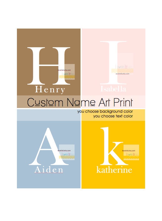 8x10 Children's Personalized Name Wall Art . Baby Nursery Toddler Teen Initial Keepsake Alphabet Art Poster Print . 8x10 // Custom Color
