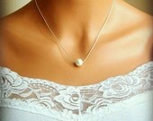 Bridesmaids Gifts Pearl Necklace In Silver Chain With 10mm White Swarovski Crystal Pearl