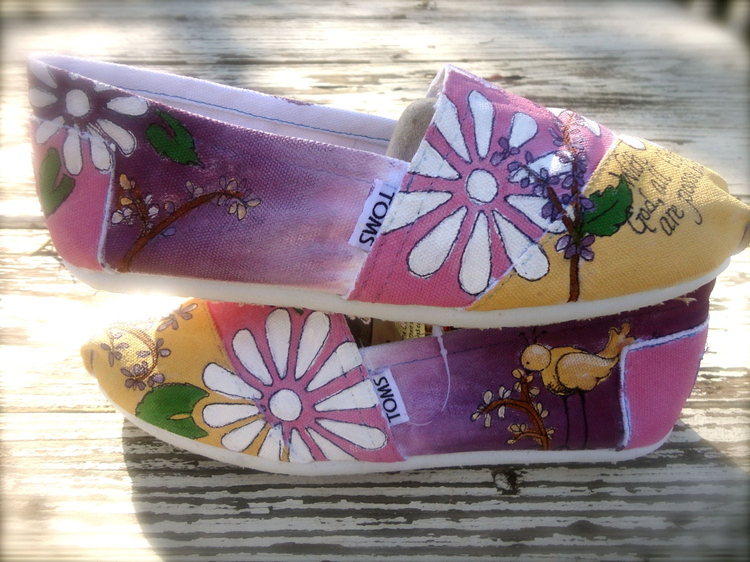 Custom hand painted TOMS, Spring flowers and sunshine verse