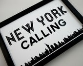 New York Calling Art Print Black and White Typography in 4x6 inches