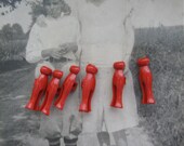New Old Stock...vintage plastic clothespin buttons in bright red....circa 1950...set of 12...cute
