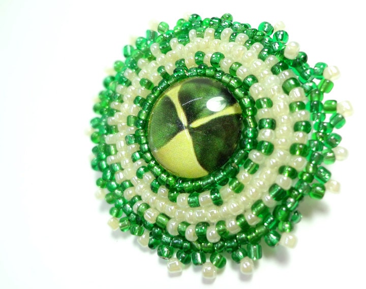 Green Irish Clover Glass Brooch - Beaded Pin - Cyber Monday Etsy - MegansBeadedDesigns