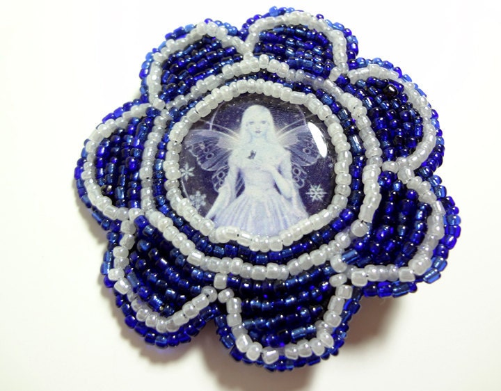 Beautiful Blue Fairy - Cobalt Blue Beaded Flower Hair Clip