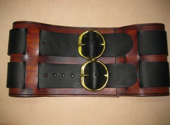 8 Inch Woodgrain Brown and Black Pirate Leather Warrior Belt