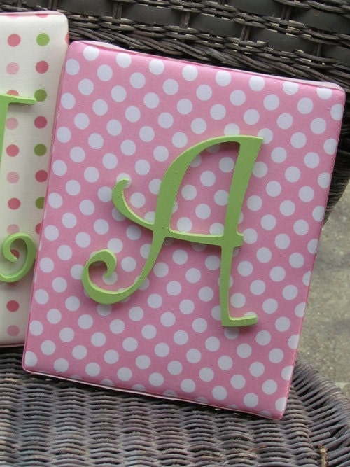 Wall Letters, 8x10 Framed Monogram, Pink and Green Letters, Painted Letters, Wood Letters, Personalized, Monogram