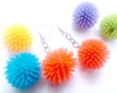Fun Earrings Funky Jewelry Rubber Spiky Puff Ball Party Jewelry Women Gift Handmade Pick A Color - One Pair