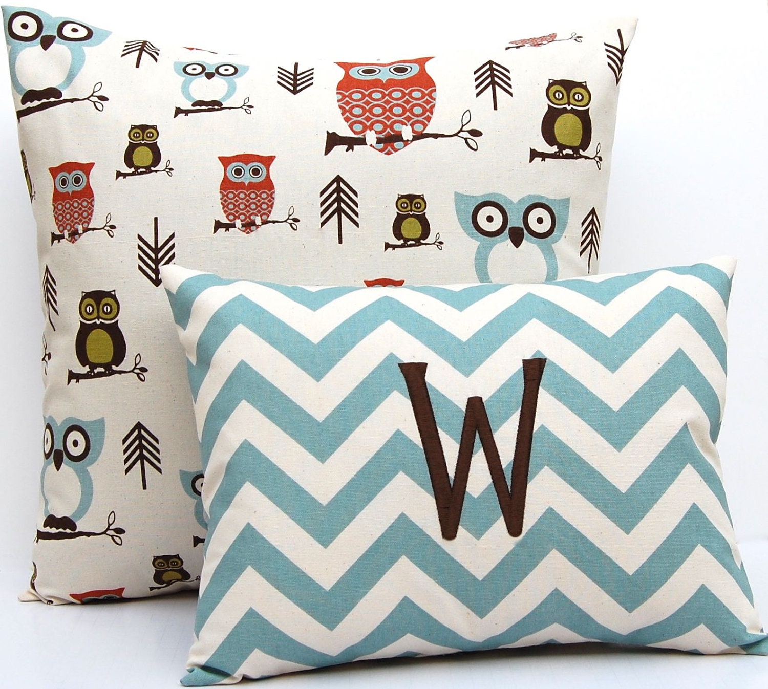 Decorative Throw Pillows Owl Decor Nursery Decor Pillow Cover and Monogrammed Pillow One 20 x 20 Pillow Cover PLUS Monogrammed 12 x 16