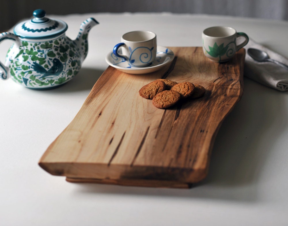 Footed Cutting Board Maple Serving Tray Rustic Cheese Platter Breakfast in Bed Gift for Women - grayworksdesign