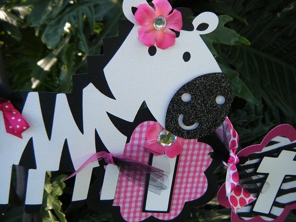 Zebra "it's a girl" Baby Shower BANNER  in Hot Pink and Black and White -"Zebra-licious"