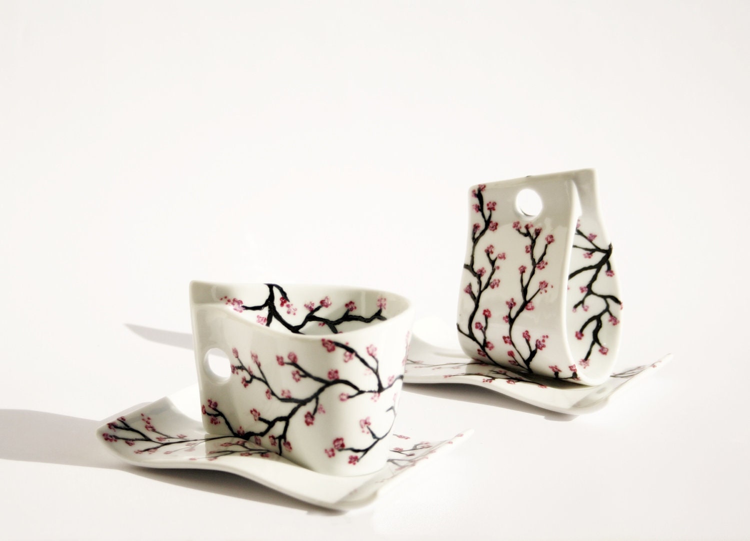 Sakura Hand Painted set of 2 Ceramic Cups Unique Design