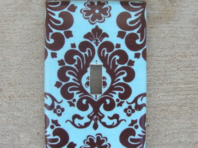 Blue and Brown Floral Damask Light Switch Plate Cover
