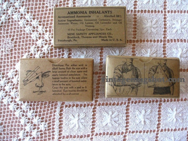 3 Vintage Medical World War 11 era or earlier Ammonia Inhalents and Eye Dressing and Bangdage boxes with Contents