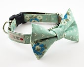 Blue Wallflowers Bow Tie Dog Collar