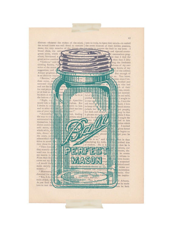 dictionary art print - MASON JAR - shabby chic home decor