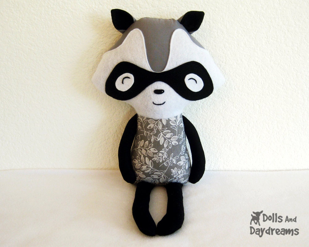 Raccoon Sewing Pattern PDF - Racoon Bandit Softie Stuffed Toy Hug Thief
