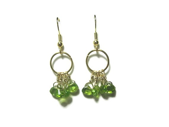 Sparkling Peridot Dangle Earrings Artisan Handcrafted with Gold Filled Wire