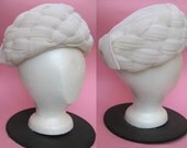 Vintage 50s Sheer White Basketweave Pillbox Hat - Anita Pineault Pure Snow White Organza Chiffon Bow Chic Light Midcentury Fashion 60s Mod