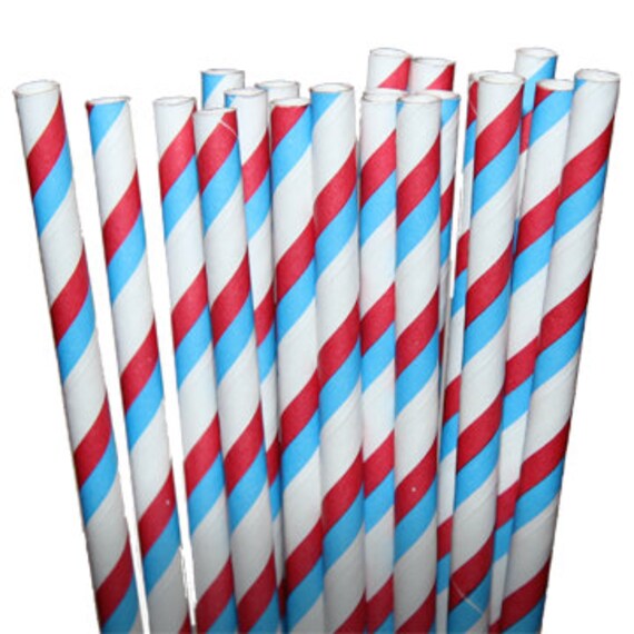 Stripe Red/Blue Party Paper Straws - Cake Pop Sticks - Pixie Sticks - Qty 25 Il_570xn