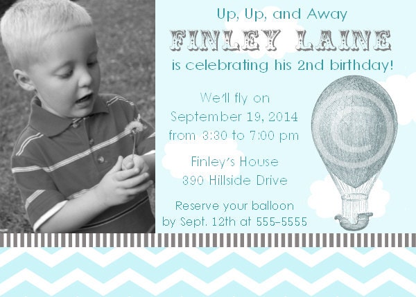 Hot Air Balloon Printable Custom Photo Invite for Birthday Party or Baby Shower DIY Invitation by BeeAndDaisy Il_170x135