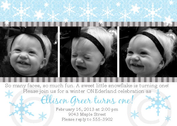 Blue Snowflakes Printable Photo Invite for Birthday Party or Baby Shower DIY Invitation by BeeAndDaisy Il_570xn